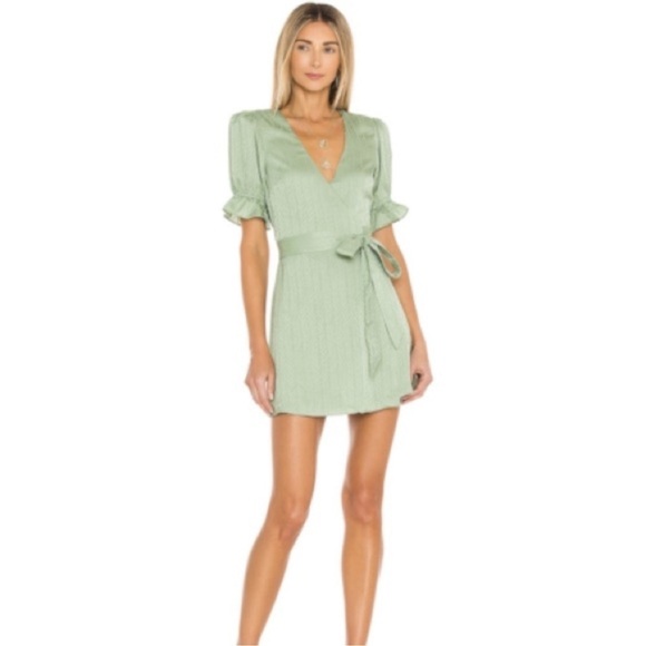 House of Harlow 1960 x Revolve Aja Green Wrap Mini Dress - Picture 1 of 9